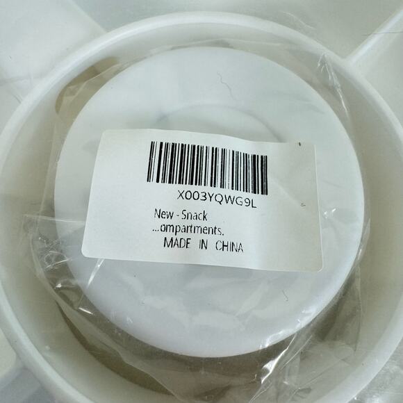 New In Package White Plastic 3 Compartment Snack Tray With Center Dip Dish - Picture 3 of 3